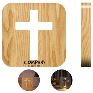 Jesus Cross Night Light Christian Home Decor Lamp Wooden