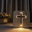 Jesus Cross Night Light Christian Home Decor Lamp Wooden | https://www.bestnamebadges.com