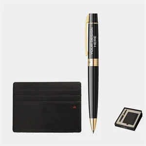 SHEAFFER® Gift Set Gold 300 Ballpoint Pen w/ Card Holder | https://www.bestnamebadges.com