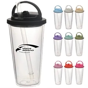 24 Oz. Portable Double Layer Plastic Straw Cups