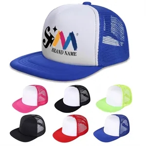 Cotton Twill Mesh Skater Flat Bill Trucker Hat Snapback Cap | https://www.bestnamebadges.com