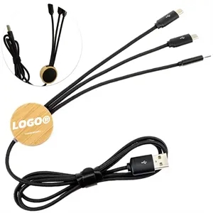 Nylon Braided 3-in-1 Charging Cable with Bamboo Holder