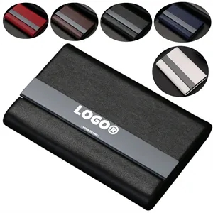 Business Card Holder PU Wood Grain Stainless Steel Case