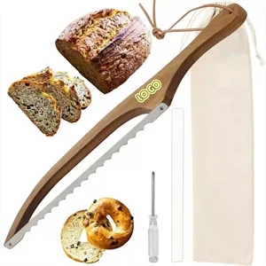 Wood Handle Bread Knife With Serrated Blade For Kitchen Use