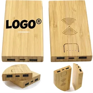 In Stock Bamboo Portable USB Power Bank Charger Custom Logo
