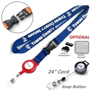 Polyester Combo Badge Reel Lanyard w/ Buckle Release