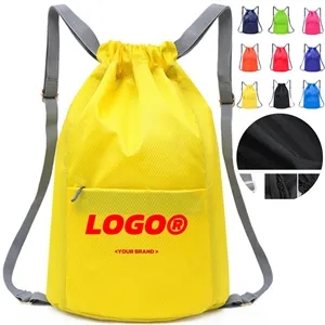 Lightweight Drawstring Backpack With Front Pocket For Sports