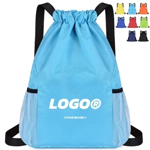 Water Resistant Drawstring Backpack With Pockets For Sports