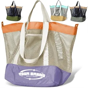 Large Mesh Foldable Beach Bag Vacation Pool Shopping Tote