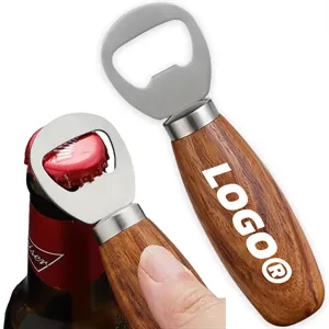 Compact Wooden Handle Bottle Opener Stainless Steel Head