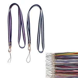 Two-Color Striped Phone Neck Lanyard With Metal Buckle
