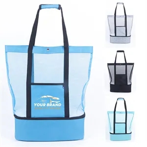 Mesh Beach Tote With Cooler Compartment Zipper Pocket | https://www.bestnamebadges.com
