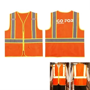 High Visibility Reflective Safety Vest with Zipper and Pocke