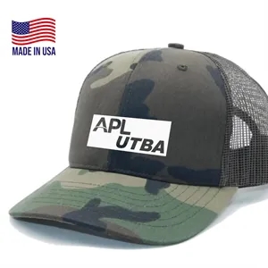 True American Made 6-Panel Camo Contrasting Mesh Tucker Cap | https://www.bestnamebadges.com