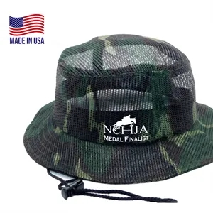 100% USA Made Mesh Camo Bucket Hat | https://www.bestnamebadges.com