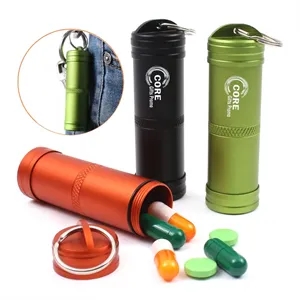 Portable Small Aluminum Alloy Pill Box Case with Keychain
