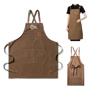 Men Women Adjustable Canvas Chef Aprons with 3 Pockets Cross