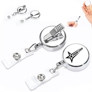 Metal Retractable Badge Reel with Clip for ID and Keys