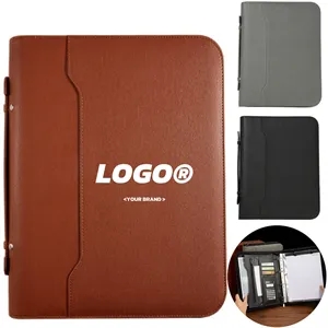 Leather Zippered Business Portfolio With Handle Documents