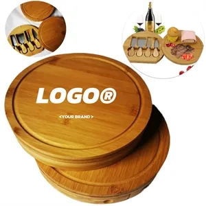 Bamboo Board Set With Folding Knife Storage Outdoor Picnic