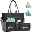 Large Striped Canvas Beach Tote with Pouch | https://www.bestnamebadges.com