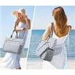 Large Striped Canvas Beach Tote with Pouch | https://www.bestnamebadges.com