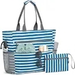 Large Striped Canvas Beach Tote with Pouch | https://www.bestnamebadges.com