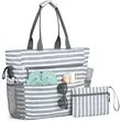 Large Striped Canvas Beach Tote with Pouch | https://www.bestnamebadges.com