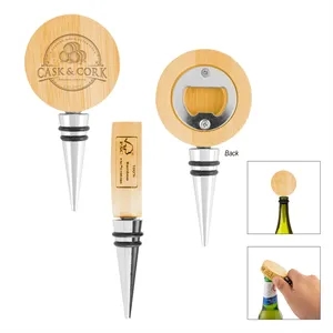 Bamboo Wine Stopper With Bottle Opener | https://www.bestnamebadges.com