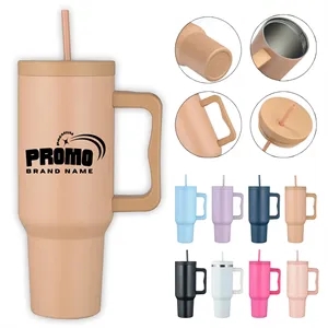 40 oz. Insulated Stainless Steel Vacuum Tumbler Handle Straw