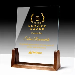 Customized Glass Award Plaque With Wooden Base