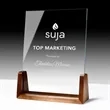 Customized Glass Award Plaque With Wooden Base | https://www.bestnamebadges.com