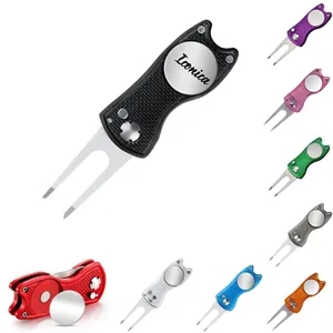 Metal Foldable Golf Divot Tool with Magnetic Ball Marker