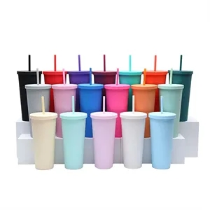 24 oz Tumblers with Lids and Straws Colored Cups | https://www.bestnamebadges.com