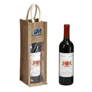 Burlap Wine Bottle Bags Jute Wine Gift Bag with Window and H | https://www.bestnamebadges.com