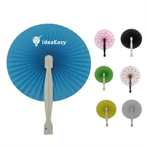 Round Plastic Handle Hand Paper Fan