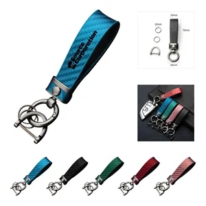 Carbon Fiber Leather Metal Car Keychain