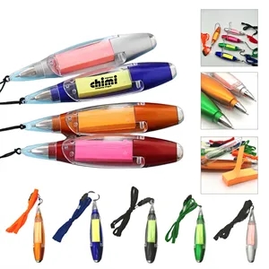 Multi Functional Ball Point Pen with Sticky Notes/Flashlight