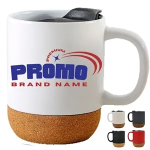 12oz.Ceramic Milk Coffee Cups With Lid And Cork Bottom