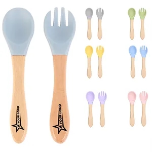 Children'S Eating Silicone Wooden Soft Spoon Baby Tablewares