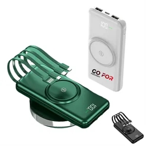 Wireless Portable Charger 10000mAh with 4 Built-in Cables