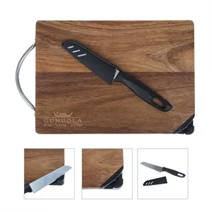 Gordon Acacia Wood Cutting Board & Knife Set | https://www.bestnamebadges.com