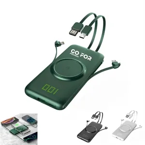 10000mAh Wireless Charger Power Bank Built In Cables