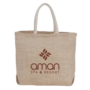 Herringbone Jute Tote | https://www.bestnamebadges.com