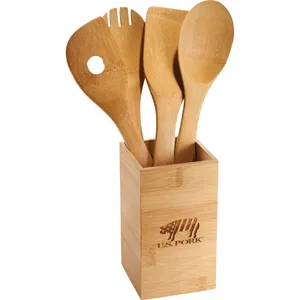 Bamboo 4-piece Kitchen Tool Set and Canister | https://www.bestnamebadges.com