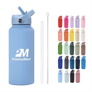 34 oz Insulated Stainless Steel Tumbler with Straw | https://www.bestnamebadges.com