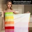 Ultra Soft Oversized Rainbow Striped Beach Towel | https://www.bestnamebadges.com