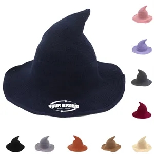 Halloween Witch Wide-Brimmed Foldable Knit Peaked Hat