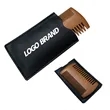 Custom Logo Wood Beard Moustache Comb with Leather Pocket | https://www.bestnamebadges.com