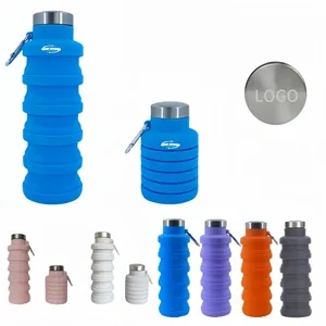 17oz Collapsible Travel Silicone Water Bottle With Carabiner | https://www.bestnamebadges.com
